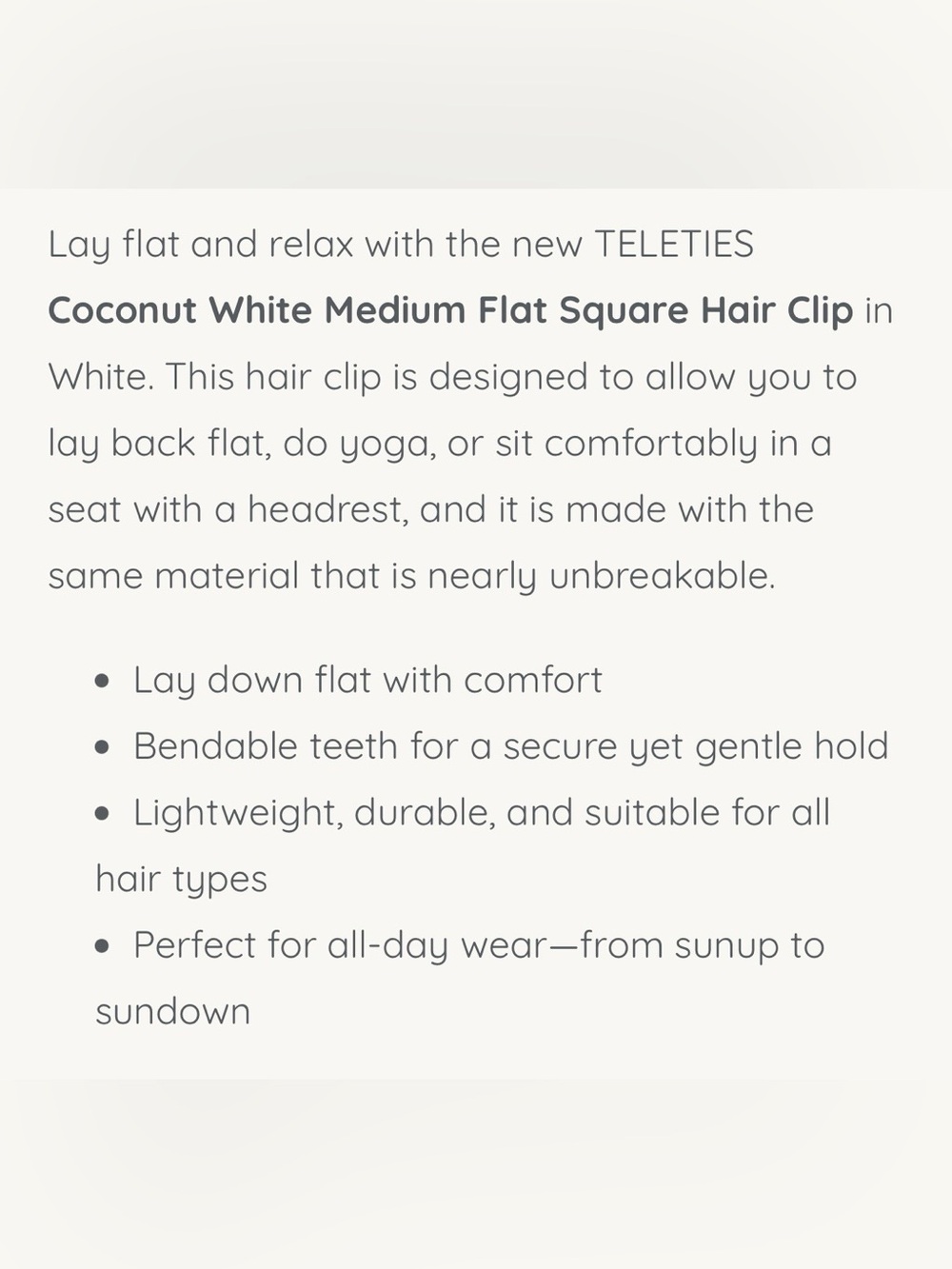 TELETIES Coconut White Large Flat Hairclip. - Picture 10 of 13